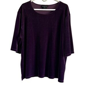 Dialogue Womens 2X Purple Velvet Top Made In USA Plus Size
